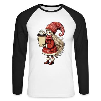Christmas gnome for coffee lovers - Unisex Long Sleeve Baseball T-Shirt - white/black - Front - Nik (191cm)
