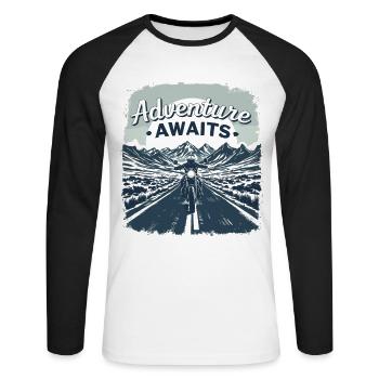 Adventure Awaits Motorcycle Motorcyclist Motorcycle - Unisex Long Sleeve Baseball T-Shirt - white/black - Front - Nik (191cm)
