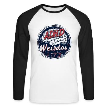 Fous du cerveau TDAH - T-shirt baseball manches longues Homme - blanc/noir - Devant - Nik (191cm)