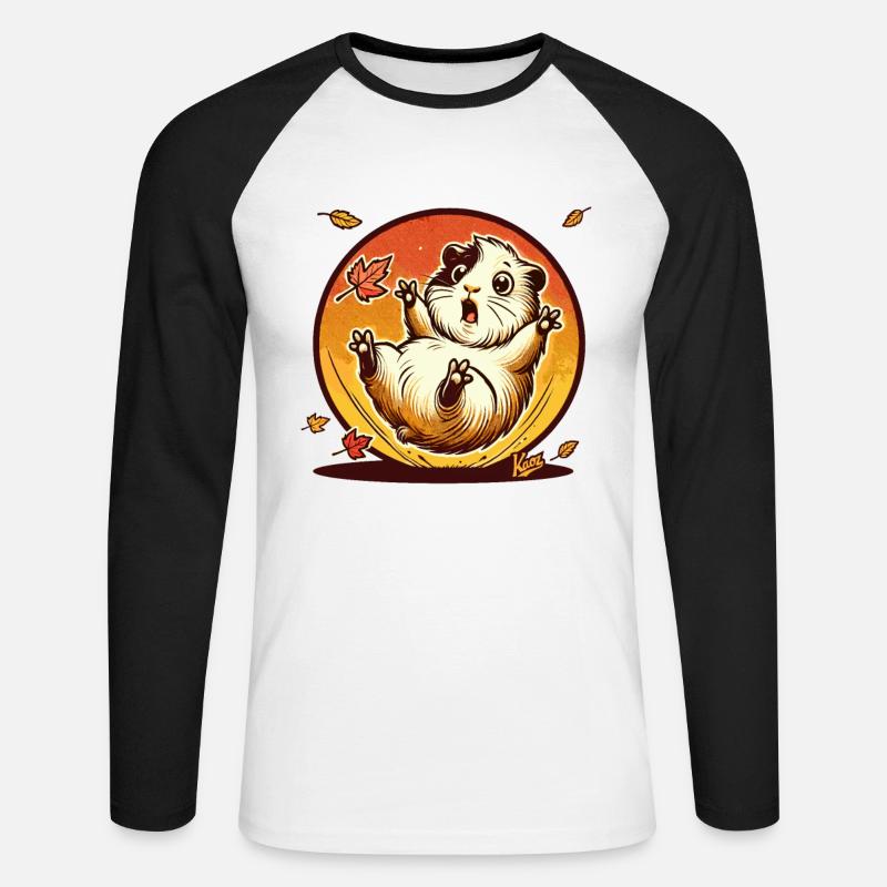Hamster mit Herbst-Blättern - Unisex Baseballshirt langarm - Weiß/Schwarz