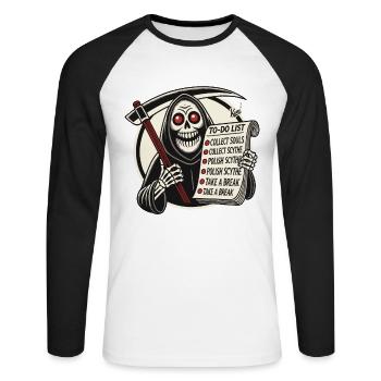 Grim Reaper To-Do : Collecter des âmes fait une pause - T-shirt baseball manches longues Homme - blanc/noir - Devant - Nik (191cm)