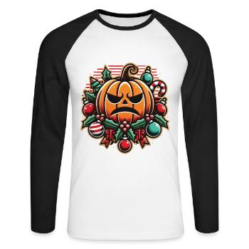 Gruselige Halloween Weihnacht Kürbis Stimmung - Unisex Baseballshirt langarm - Weiß/Schwarz - Vorne - Nik (191cm)