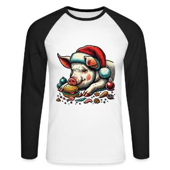 Christmas Eaten Pig with Burger - Unisex Long Sleeve Baseball T-Shirt - white/black - Front - Nik (191cm)