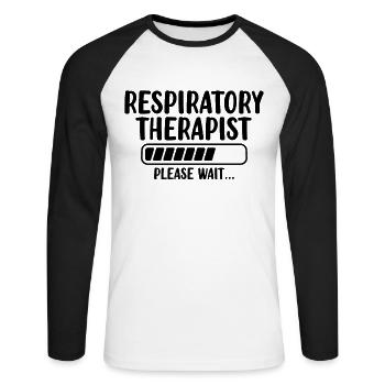 Atemtherapeut Bitte warten Lungengesundheit RT - Unisex Baseballshirt langarm - Weiß/Schwarz - Vorne - Nik (191cm)