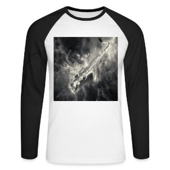 Saxophon - Unisex Baseballshirt langarm - Weiß/Schwarz - Vorne - Nik (191cm)