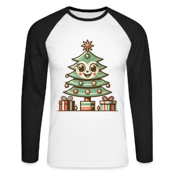 Fröhlicher Weihnachtsbaum Mit Geschenken - Unisex Baseballshirt langarm - Weiß/Schwarz - Vorne - Nik (191cm)