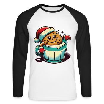Christmas Retro Vintage Cookie Cup - Unisex Long Sleeve Baseball T-Shirt - white/black - Front - Nik (191cm)