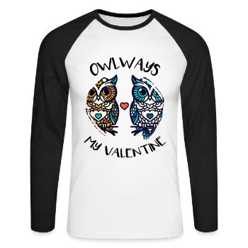 Hiboux mon hibou de la Saint-Valentin - T-shirt baseball manches longues Homme - blanc/noir - Devant - Nik (191cm)