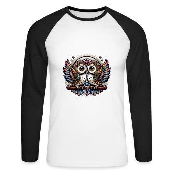 Hiboux mon hibou de la Saint-Valentin - T-shirt baseball manches longues Homme - blanc/noir - Devant - Nik (191cm)