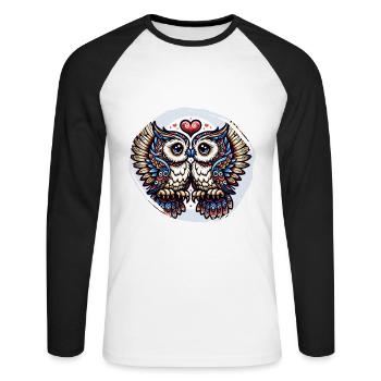 Hiboux mon hibou de la Saint-Valentin - T-shirt baseball manches longues Homme - blanc/noir - Devant - Nik (191cm)