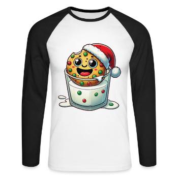 Fröhlicher Keks Mit Weihnachtsmütze - Unisex Baseballshirt langarm - Weiß/Schwarz - Vorne - Nik (191cm)