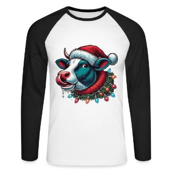 Weihnachten Lustige Kuh Mit Lichterkette - Unisex Baseballshirt langarm - Weiß/Schwarz - Vorne - Nik (191cm)