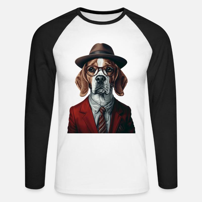 Beagle - Unisex Baseballshirt langarm - Weiß/Schwarz