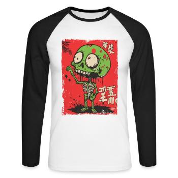 Niedliches Grünes Zombie-Skelett - Unisex Baseballshirt langarm - Weiß/Schwarz - Vorne - Nik (191cm)