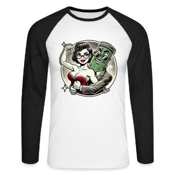 Woman in love with the big cucumber man - Unisex Long Sleeve Baseball T-Shirt - white/black - Front - Nik (191cm)