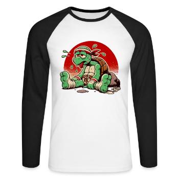 Erschöpfte Kampfsport-Schildkröte macht Pause - Unisex Baseballshirt langarm - Weiß/Schwarz - Vorne - Nik (191cm)