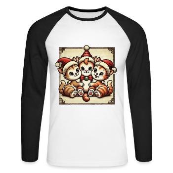Süße Katzen Weihnachten Retro Charme - Unisex Baseballshirt langarm - Weiß/Schwarz - Vorne - Nik (191cm)