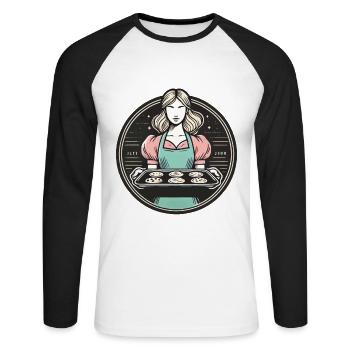 Boulanger fait maison avec des biscuits - T-shirt baseball manches longues Homme - blanc/noir - Devant - Nik (191cm)