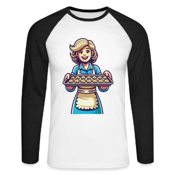 Boulanger joyeux avec des biscuits frais - T-shirt baseball manches longues Homme - blanc/noir - Devant - Nik (191cm)