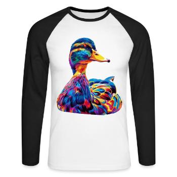 Ente - Unisex Baseballshirt langarm - Weiß/Schwarz - Vorne - Nik (191cm)