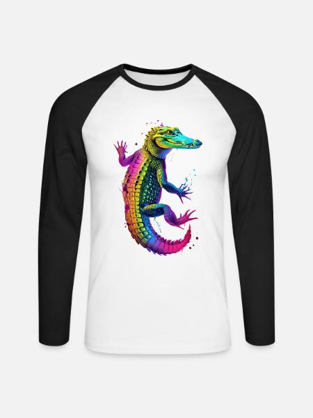 Krokodil - Unisex Baseballshirt langarm - Weiß/Schwarz