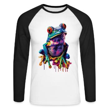 Frosch - Unisex Baseballshirt langarm - Weiß/Schwarz - Vorne - Nik (191cm)