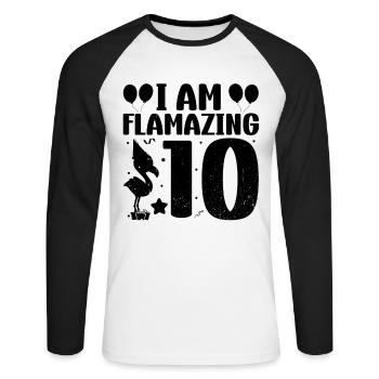 Je suis Flamazing 10 ans Flamingo Anniversaire - T-shirt baseball manches longues Homme - blanc/noir - Devant - Nik (191cm)
