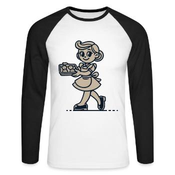 Cuisinier joyeux avec des biscuits - T-shirt baseball manches longues Homme - blanc/noir - Devant - Nik (191cm)