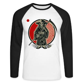 Grim Reaper en tant que riziculteur - T-shirt baseball manches longues Homme - blanc/noir - Devant - Nik (191cm)