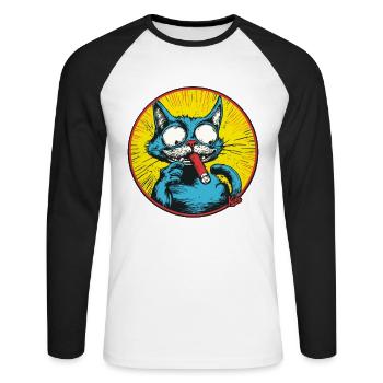 Cool Blue Antihero Cat - Unisex Long Sleeve Baseball T-Shirt - white/black - Front - Nik (191cm)