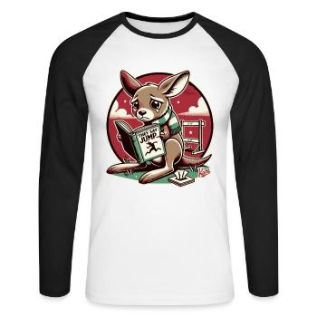 Sad kangaroo reads a book about conformity - Unisex Long Sleeve Baseball T-Shirt - white/black - Front - Nik (191cm)