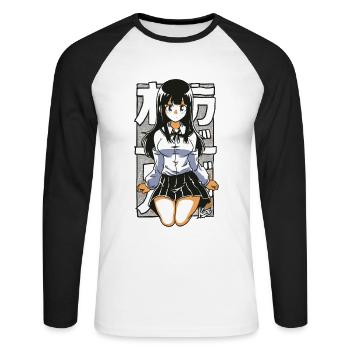 Japanese Schoolgirl Cartoon - Unisex Long Sleeve Baseball T-Shirt - white/black - Front - Nik (191cm)