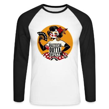 Danseuse de flamenco Bombshell Woman : Directement d’Espagne - T-shirt baseball manches longues Homme - blanc/noir - Devant - Nik (191cm)