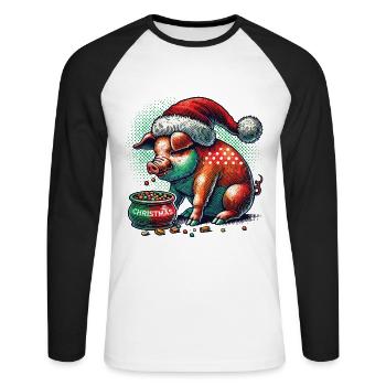 Christmas greedy pig with cap - Unisex Long Sleeve Baseball T-Shirt - white/black - Front - Nik (191cm)