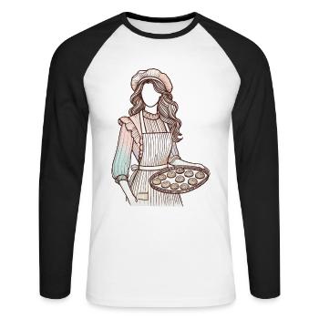 Liebevoller Bäckerin Charm - Unisex Baseballshirt langarm - Weiß/Schwarz - Vorne - Nik (191cm)