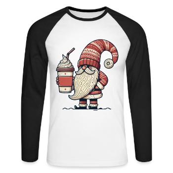 Cloches de Noël Café Lomin - T-shirt baseball manches longues Homme - blanc/noir - Devant - Nik (191cm)