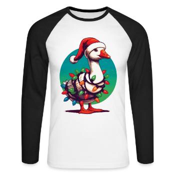 gWeihnachten Lustiger Tollpatsch Gans - Unisex Baseballshirt langarm - Weiß/Schwarz - Vorne - Nik (191cm)