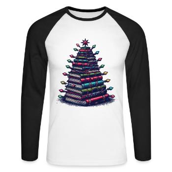 Book Stack Tree for Book Lovers Christmas - Unisex Long Sleeve Baseball T-Shirt - white/black - Front - Nik (191cm)