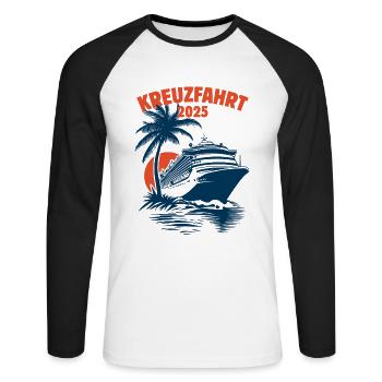 Kreuzfahrt 2025, Kreuzfahrtschiff, Schiffsreise - Unisex Baseballshirt langarm - Weiß/Schwarz - Vorne - Nik (191cm)