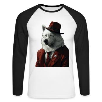 Samojede - Unisex Baseballshirt langarm - Weiß/Schwarz - Vorne - Nik (191cm)