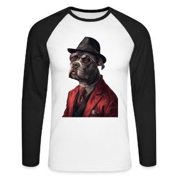 Staffordshire Bullterrier - Unisex Baseballshirt langarm - Weiß/Schwarz - Vorne - Nik (191cm)