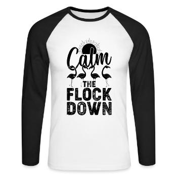 Calm The Flock Down - Drôle de flamant rose - T-shirt baseball manches longues Homme - blanc/noir - Devant - Nik (191cm)