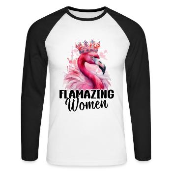 Flamazing Women Flamingo Girl - Unisex Long Sleeve Baseball T-Shirt - white/black - Front - Nik (191cm)
