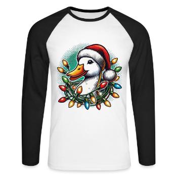 Drôle de canard avec des lumières de Noël - T-shirt baseball manches longues Homme - blanc/noir - Devant - Nik (191cm)