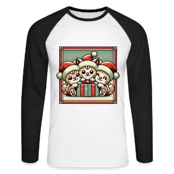 Süße Katzen Weihnachten Retro Charme - Unisex Baseballshirt langarm - Weiß/Schwarz - Vorne - Nik (191cm)