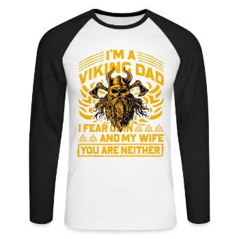 Je suis un papa viking, j’ai peur d’Odin et de ma femme, vous êtes - T-shirt baseball manches longues Homme - blanc/noir - Devant - Nik (191cm)