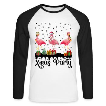 Flamant rose Noël Noël flamants roses - T-shirt baseball manches longues Homme - blanc/noir - Devant - Nik (191cm)