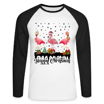 Flamingo Happy Christmas Flamingos - Unisex Baseballshirt langarm - Weiß/Schwarz - Vorne - Nik (191cm)