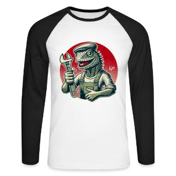 Artisan lézard avec clé - T-shirt baseball manches longues Homme - blanc/noir - Devant - Nik (191cm)