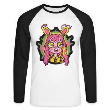 Ein seltsamer Hase - Unisex Baseballshirt langarm - Weiß/Schwarz - Vorne - Nik (191cm)